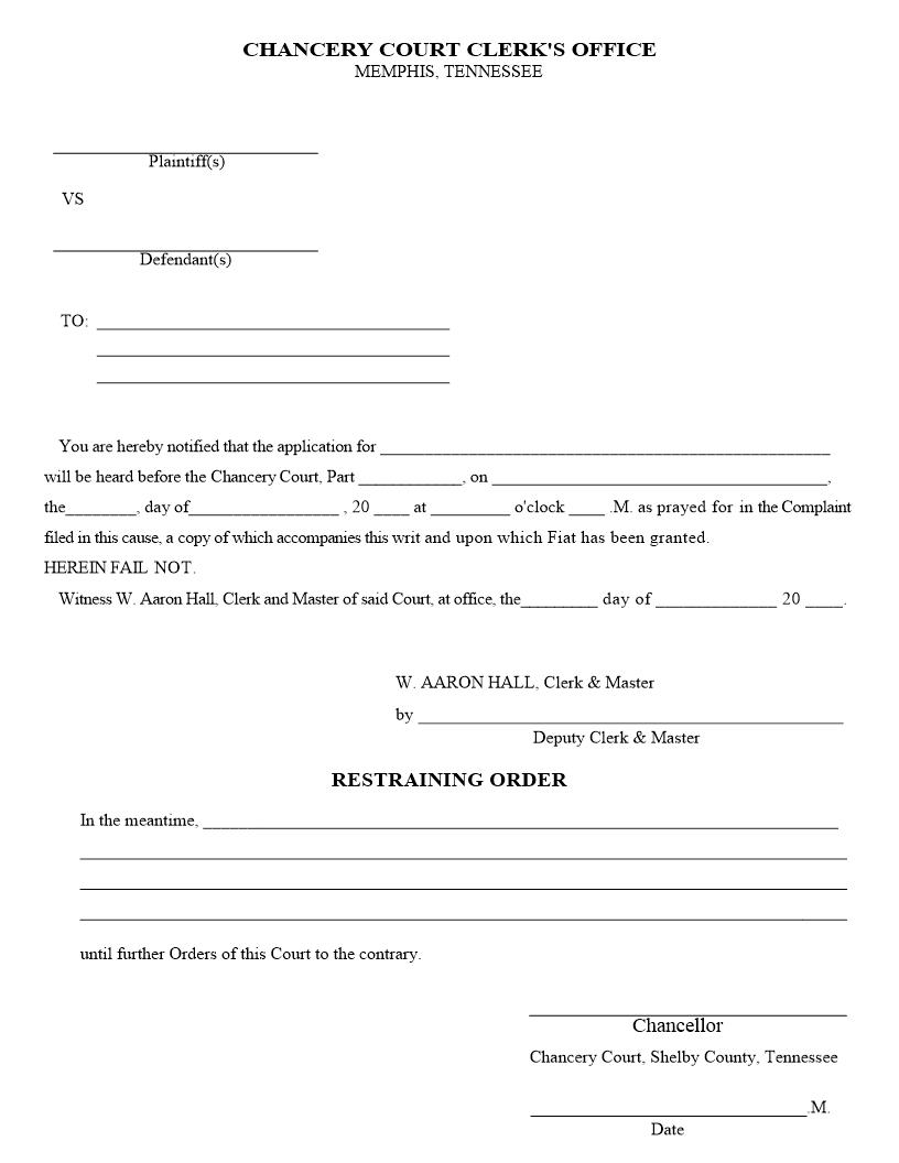 Double Writ (With Restraining Order) | Pdf Fpdf Doc Docx | Tennessee