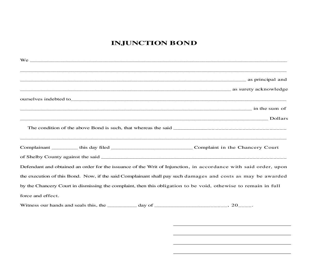 Injunction Bond | Pdf Fpdf Doc Docx | Tennessee