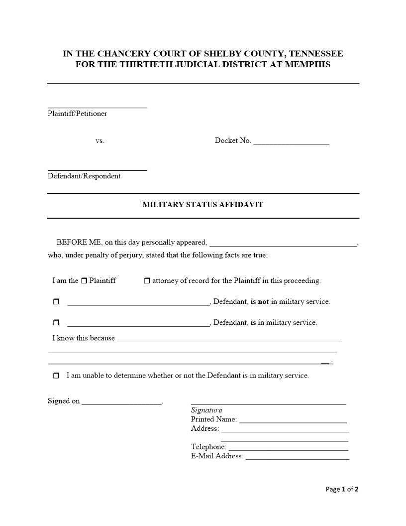 Military Affidavit | Pdf Fpdf Docx | Tennessee