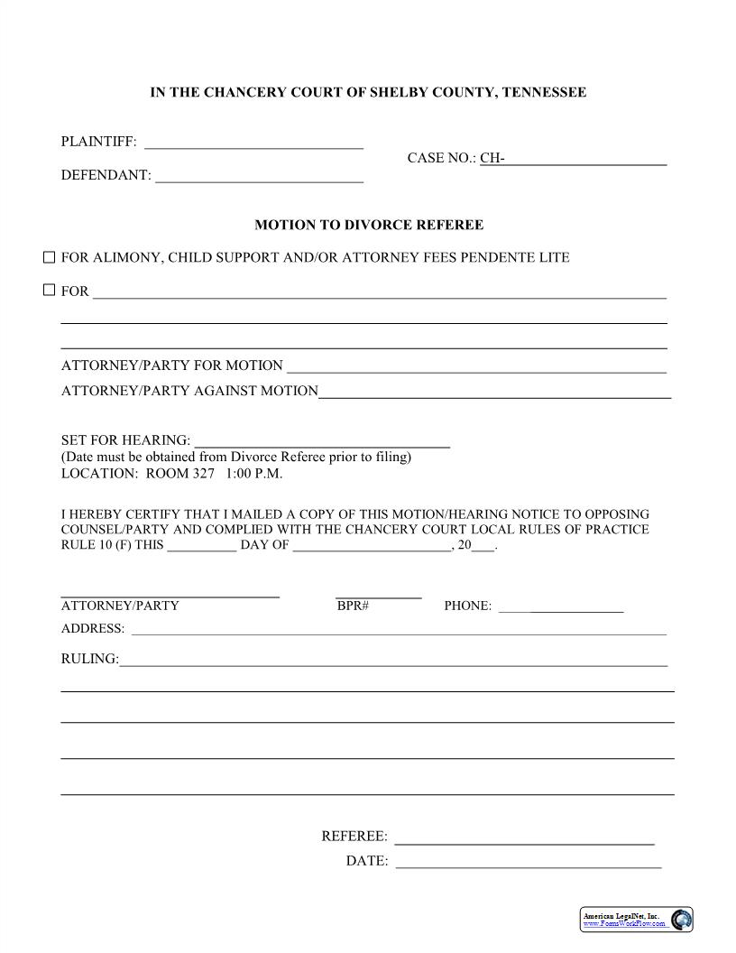 Motion To Divorce Referee | Pdf Fpdf Docx | Tennessee