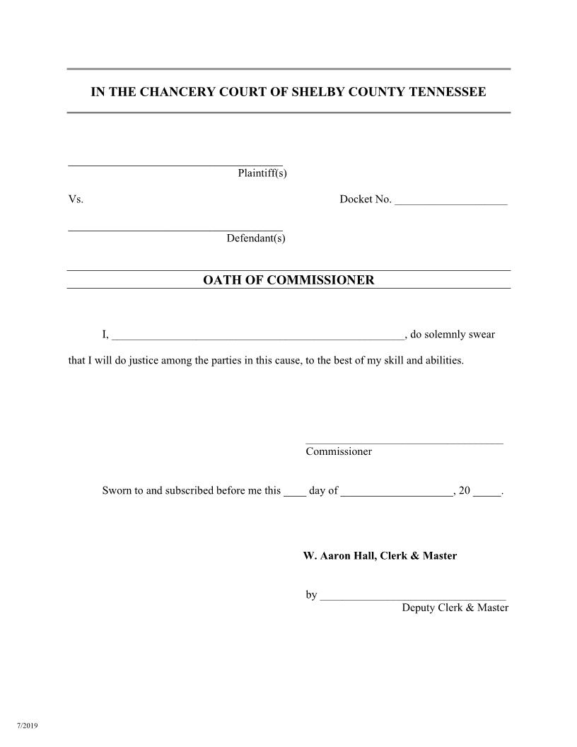 Oath Of Commissioner | Pdf Fpdf Doc Docx | Tennessee