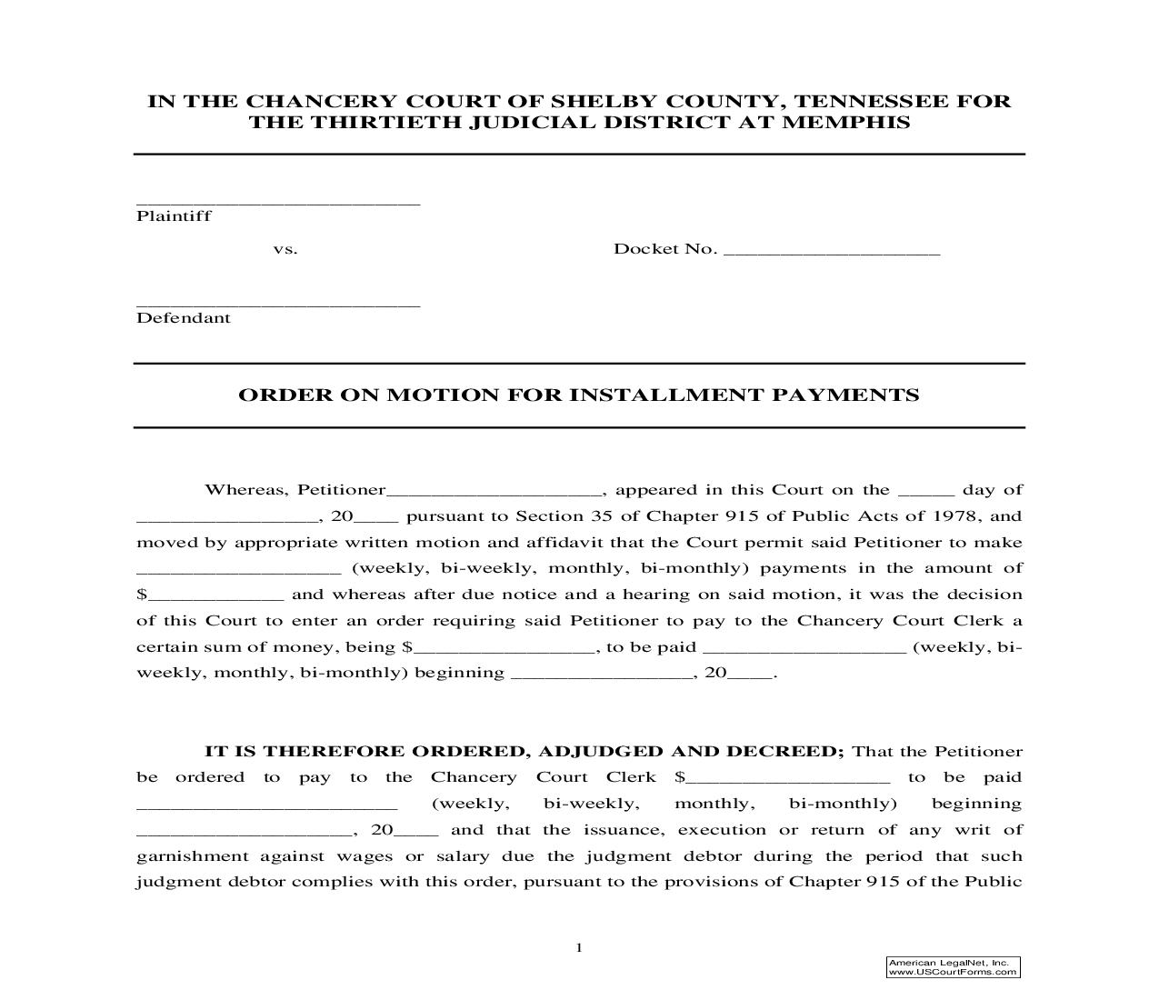 Order On Motion For Installment Payments | Pdf Fpdf Doc Docx | Tennessee