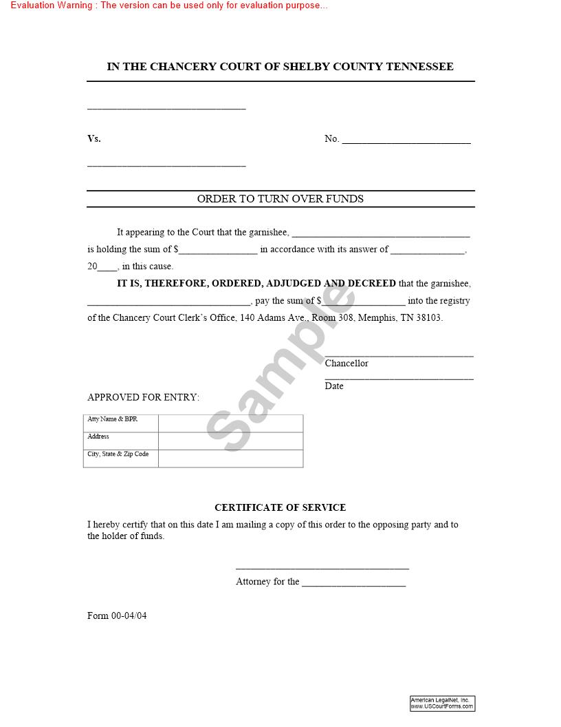 Order To Turn Over Funds | Pdf Fpdf Doc Docx | Tennessee