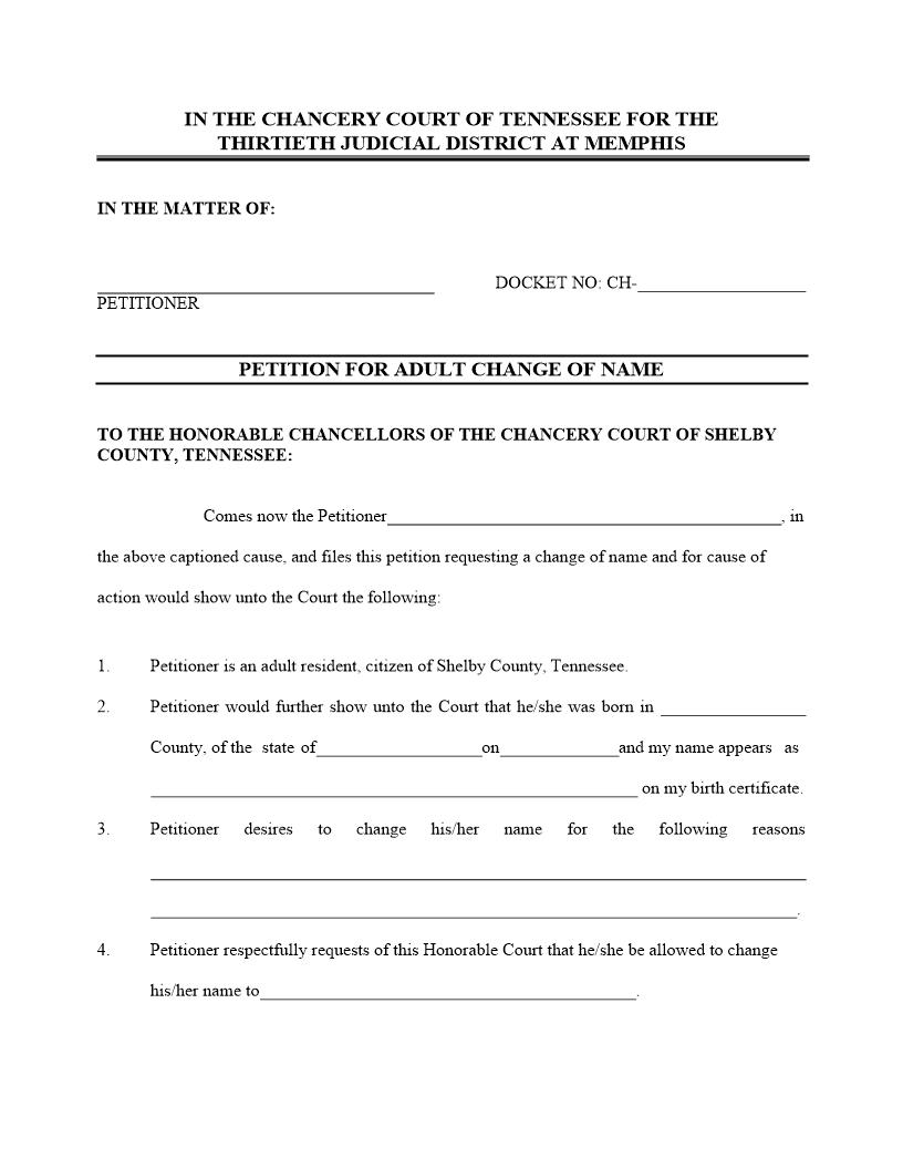 Petition For Change Of Name (Adult) | Pdf Fpdf Docx | Tennessee