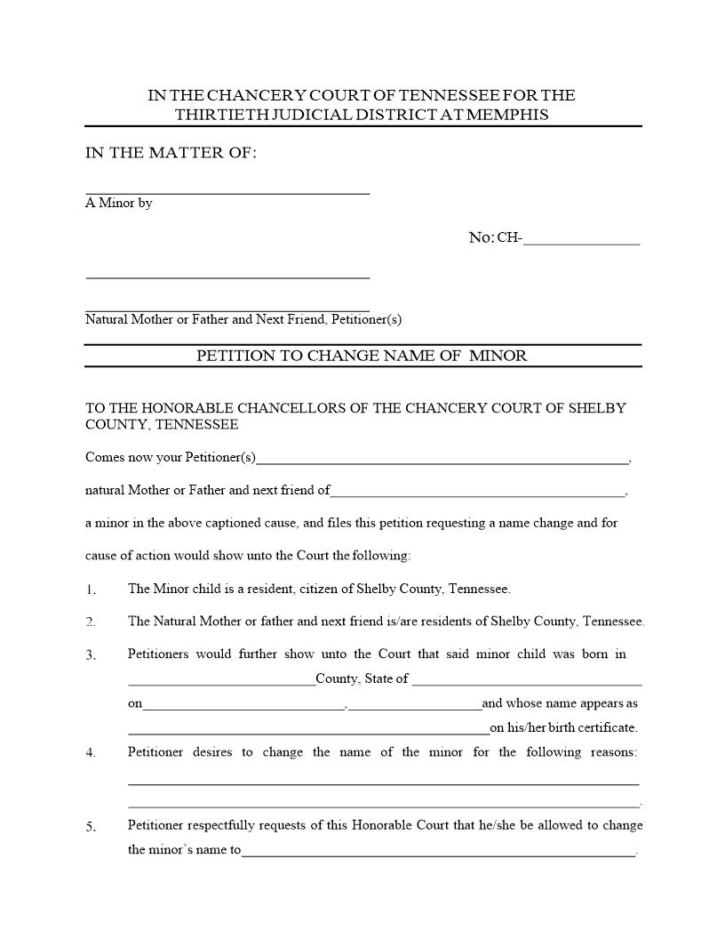 Petition To Change Name Of Minor | Pdf Fpdf Docx | Tennessee