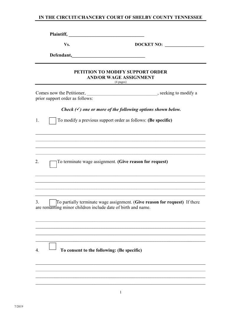 Petition To Modify Support Order And - Or Wage Assignment | Pdf Fpdf Doc Docx | Tennessee