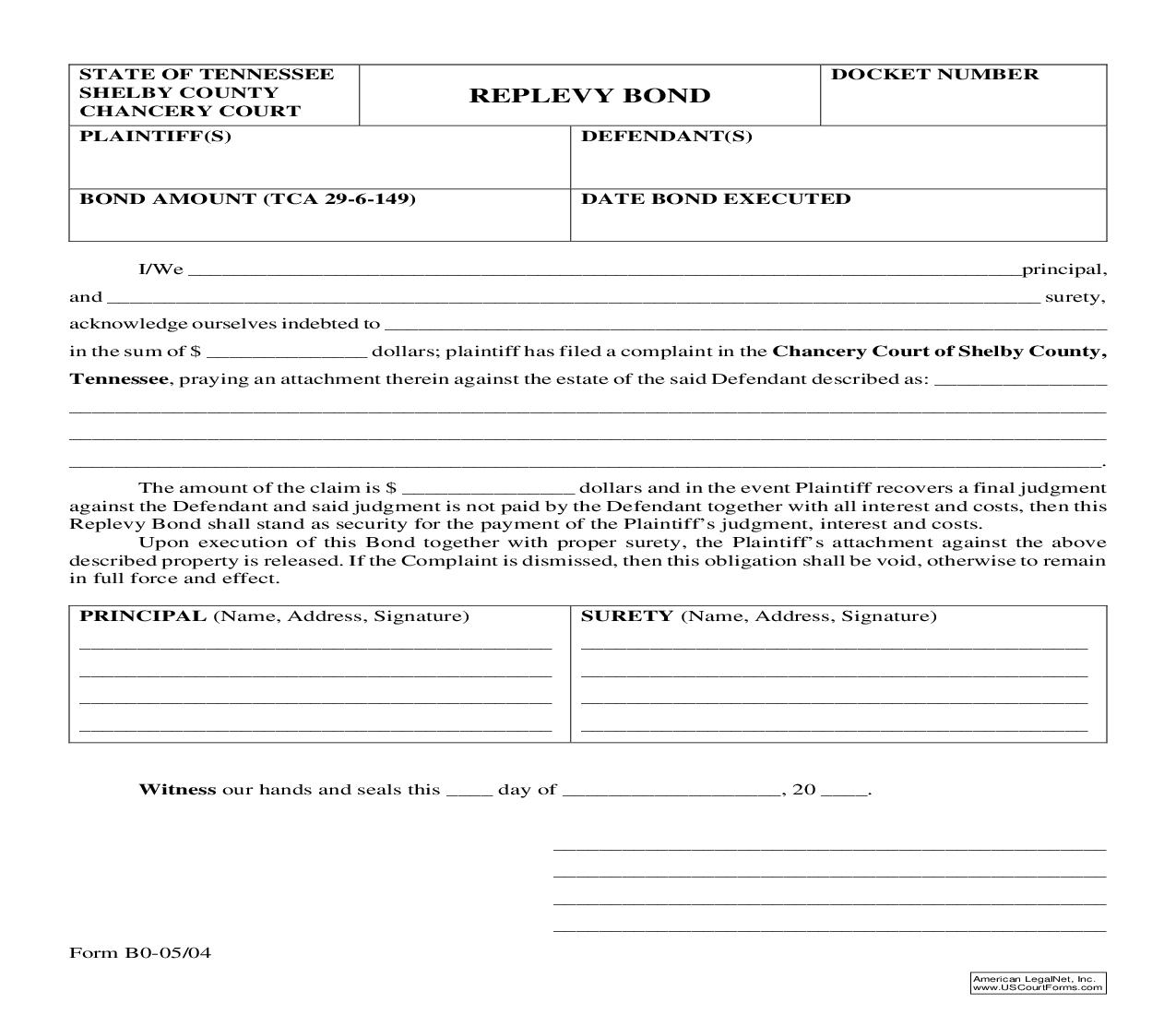 Replevy Bond | Pdf Fpdf Doc Docx | Tennessee