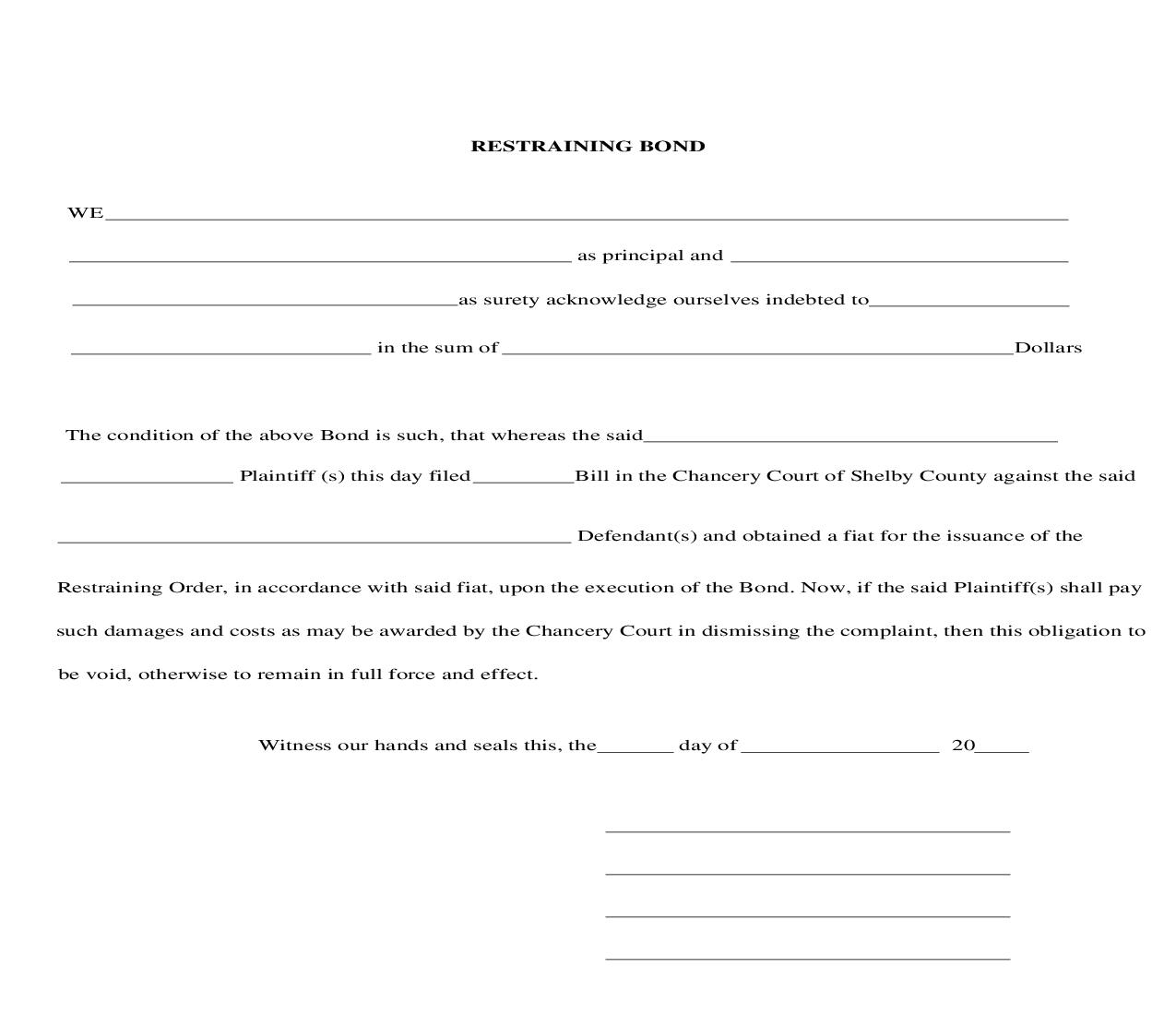 Restraining Bond | Pdf Fpdf Doc Docx | Tennessee