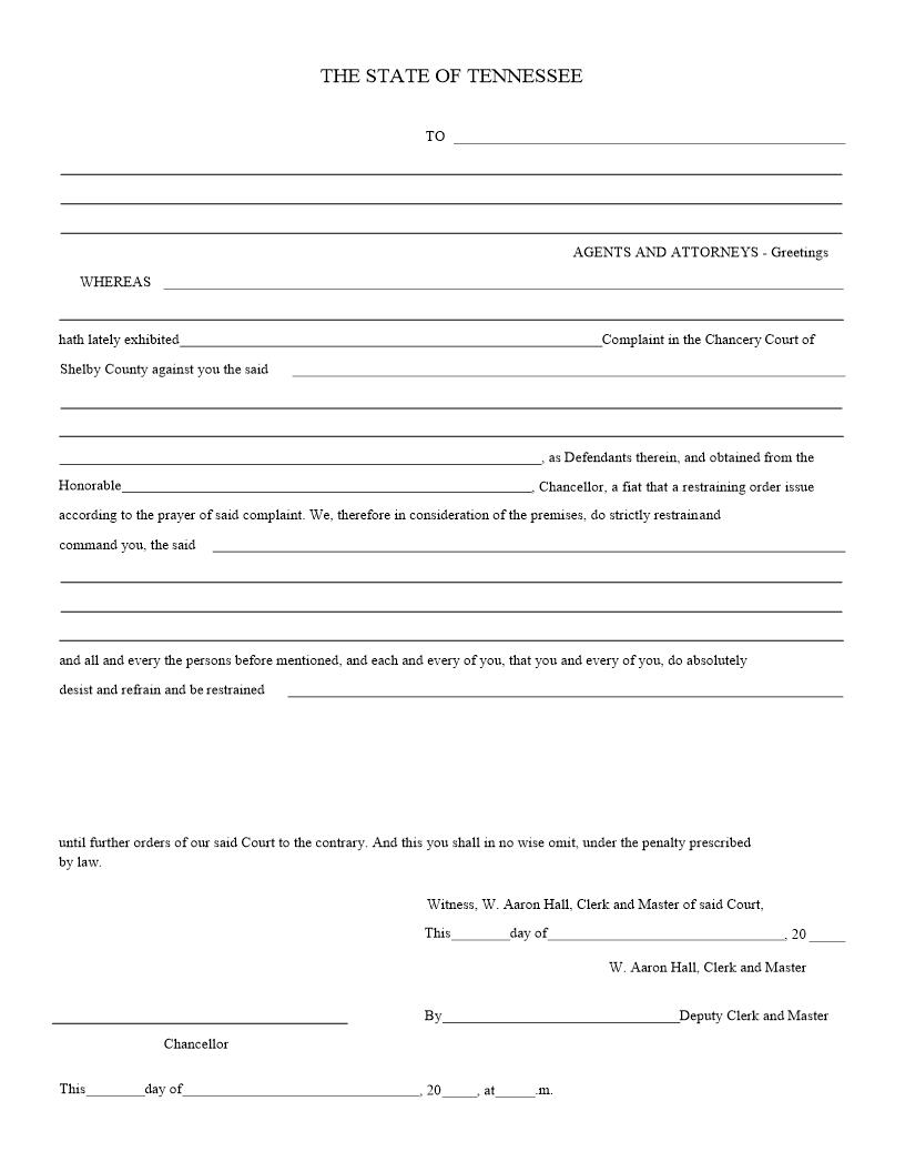 Restraining Order | Pdf Fpdf Doc Docx | Tennessee