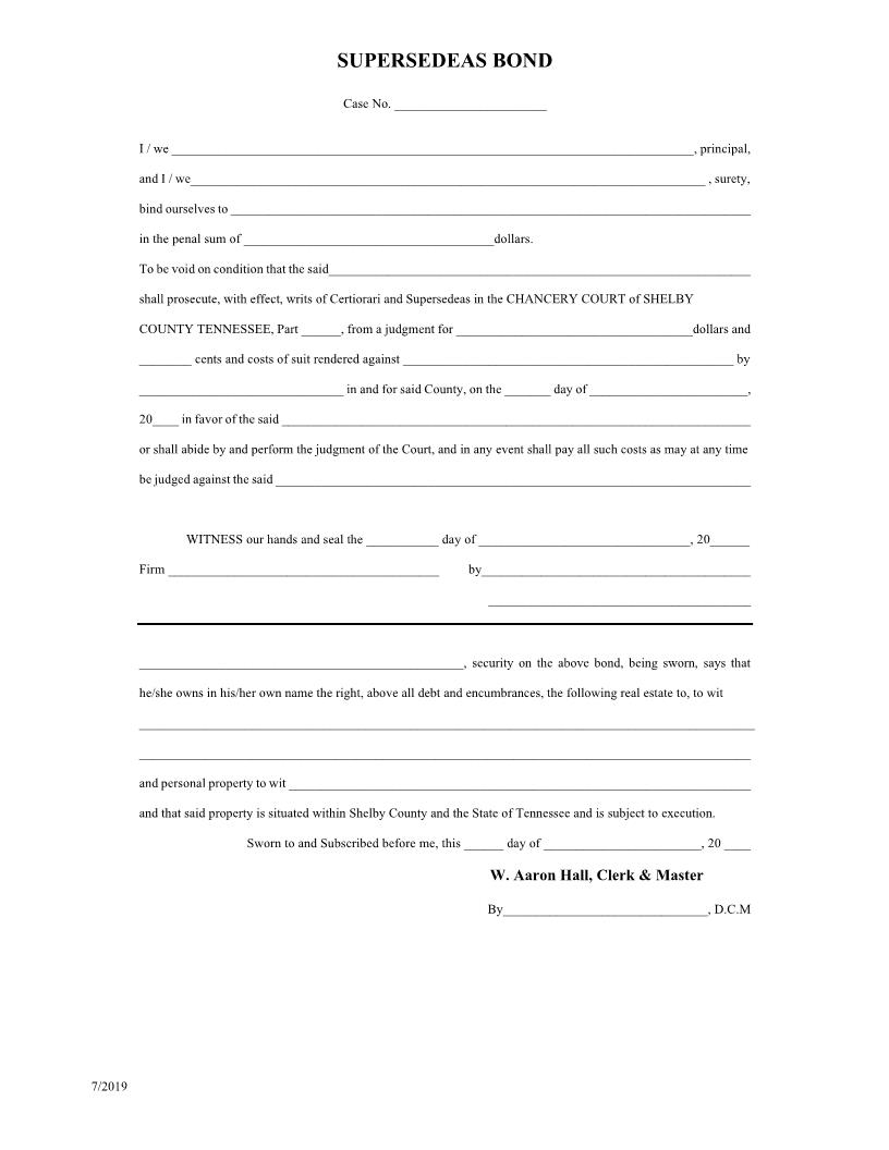Supersedeas Bond | Pdf Fpdf Doc Docx | Tennessee