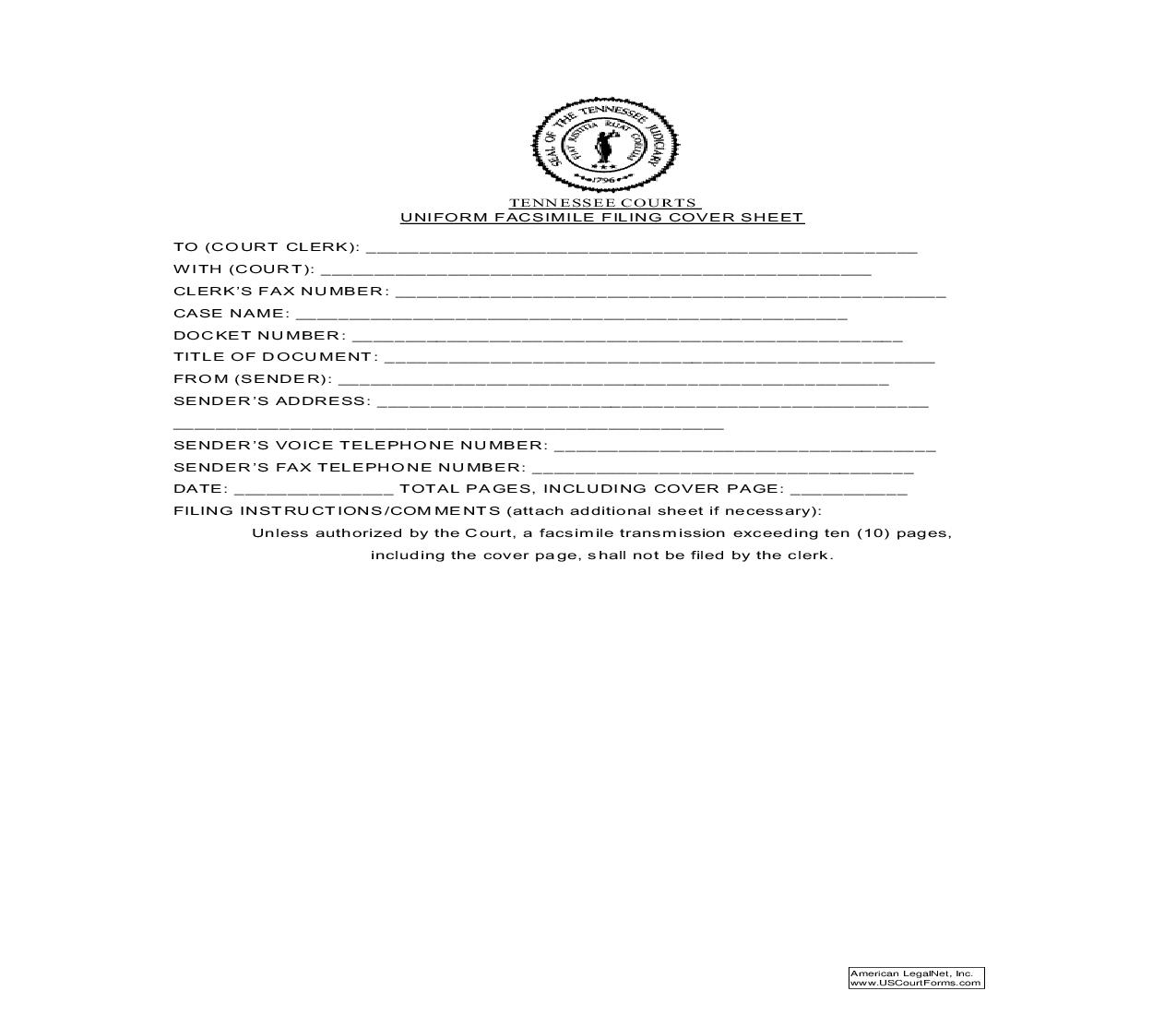 Uniform Facsimile Filing Cover Sheet | Pdf Fpdf Doc Docx | Tennessee