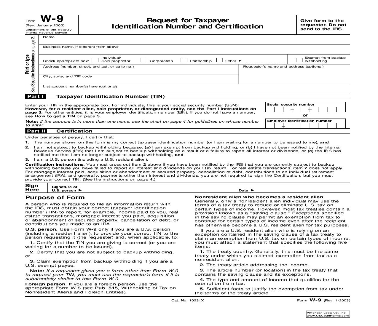 W-9 (Request For Taxpayer Identification Number And Certification) |  | Tennessee