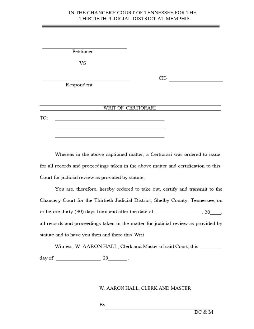 Writ Of Certiorari | Pdf Fpdf Doc Docx | Tennessee