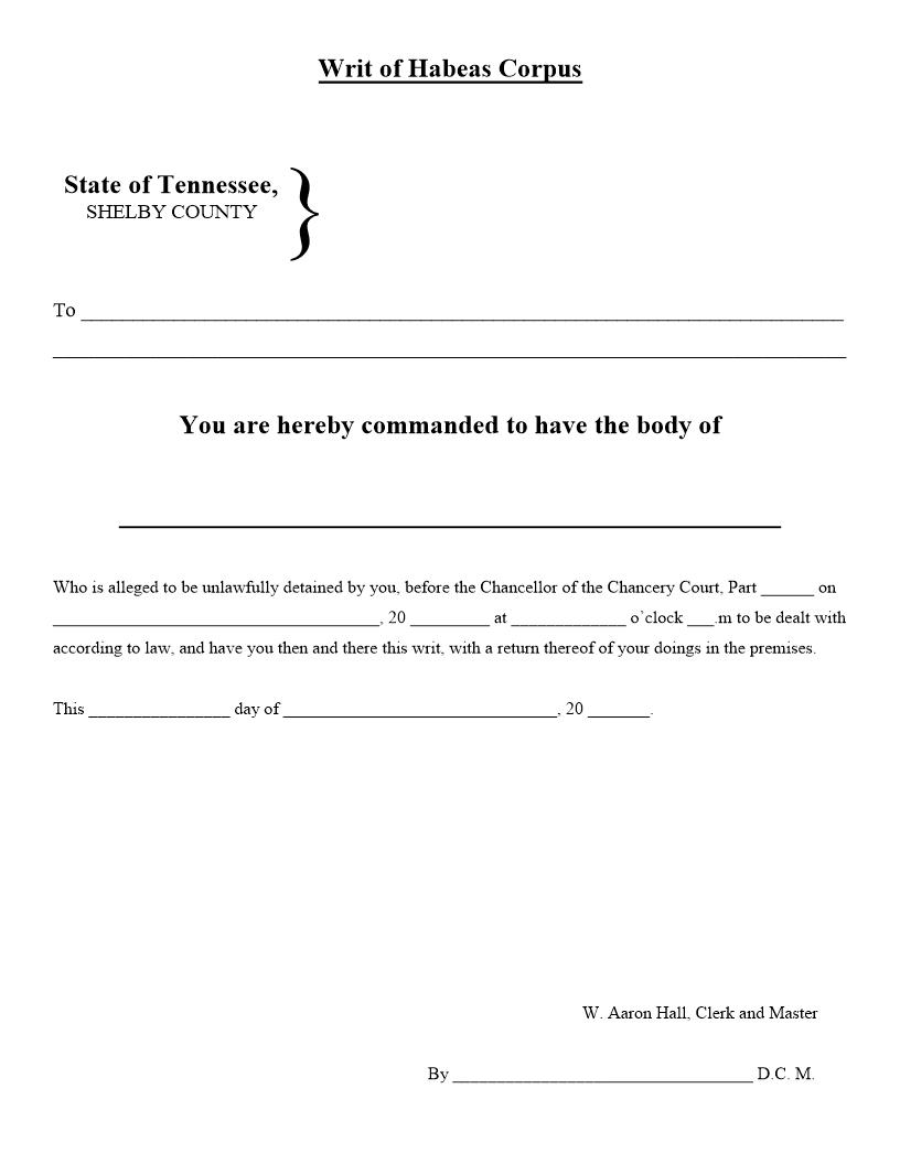 Writ Of Habeas Corpus | Pdf Fpdf Doc Docx | Tennessee
