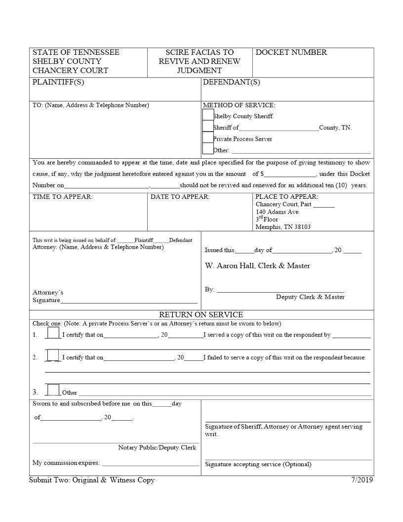 Writ Of Scire Facias To Revive And Renew Judgment | Pdf Fpdf Doc Docx | Tennessee