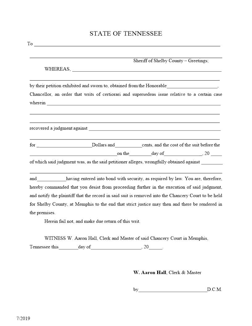 Writ Of Supersedeas And Certiorari | Pdf Fpdf Doc Docx | Tennessee