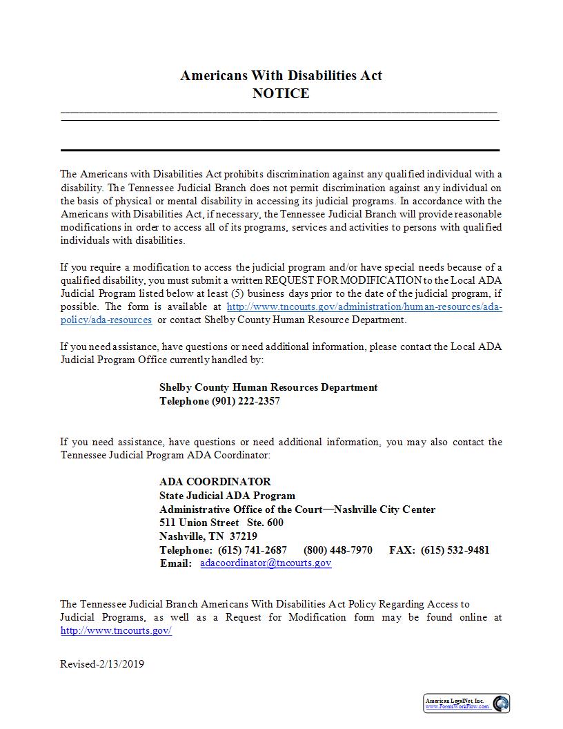 ADA Notice | Pdf Fpdf Docx | Tennessee