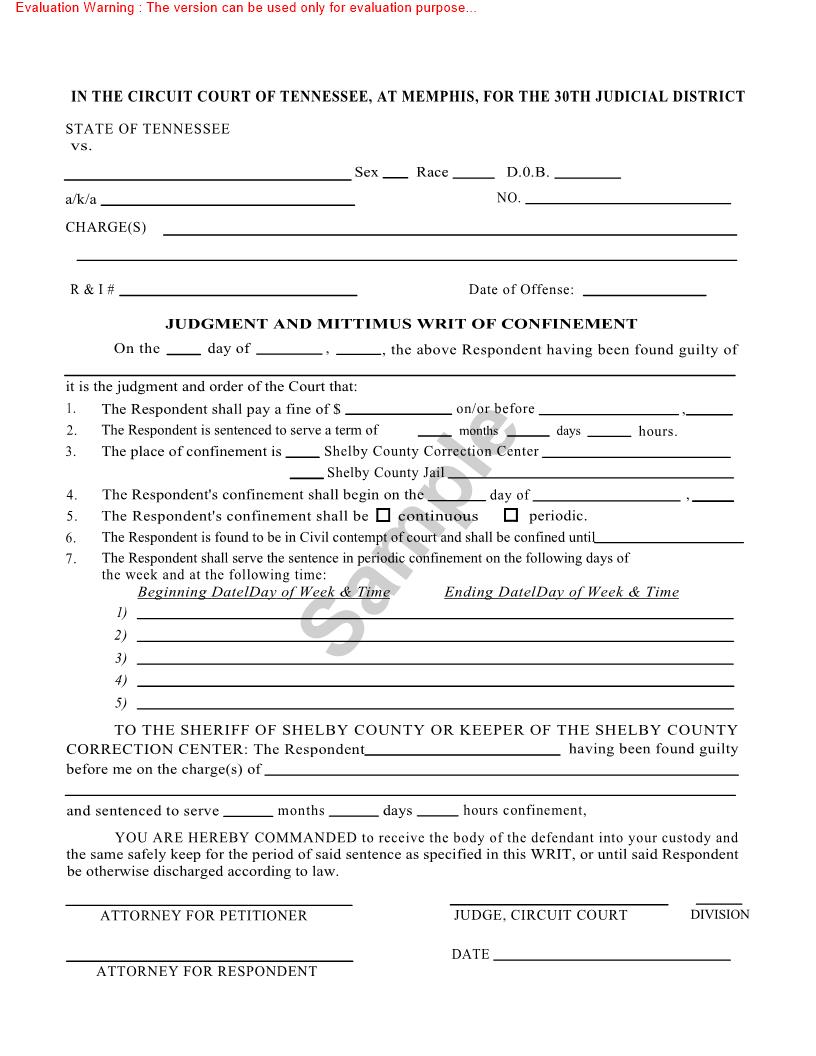 Judgment And Mittimus Writ Of Confinement | Pdf Fpdf Doc Docx | Tennessee