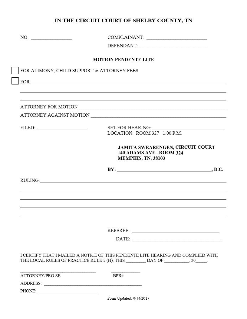 Motion Pendente Lite | Pdf Fpdf Docx | Tennessee