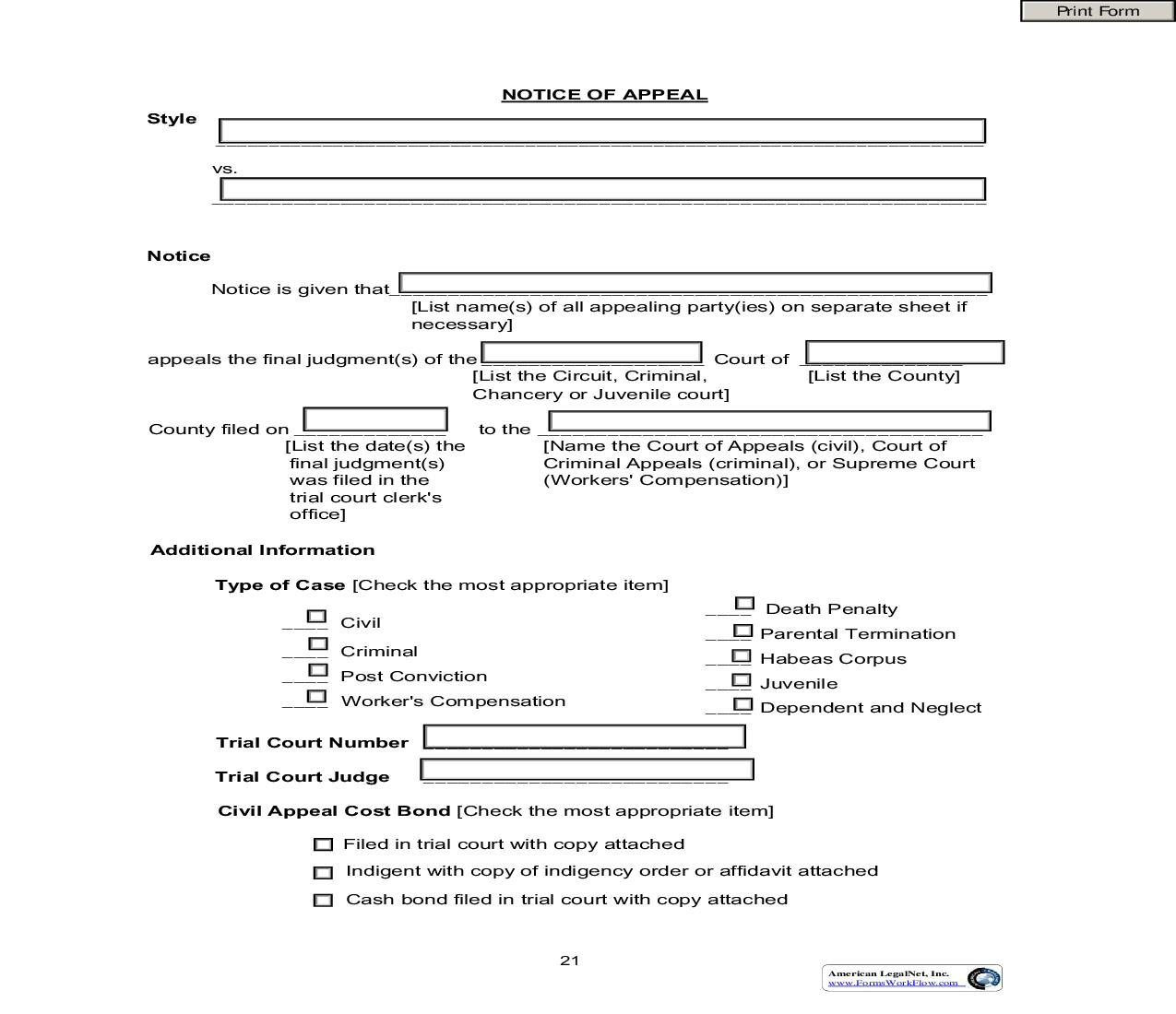 Notice Of Appeal | Pdf Fpdf Doc Docx | Tennessee