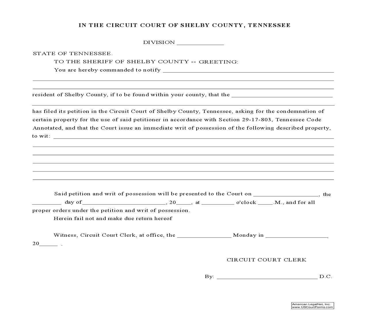 Notice Of Petition For Condemnation | Pdf Fpdf Doc Docx | Tennessee