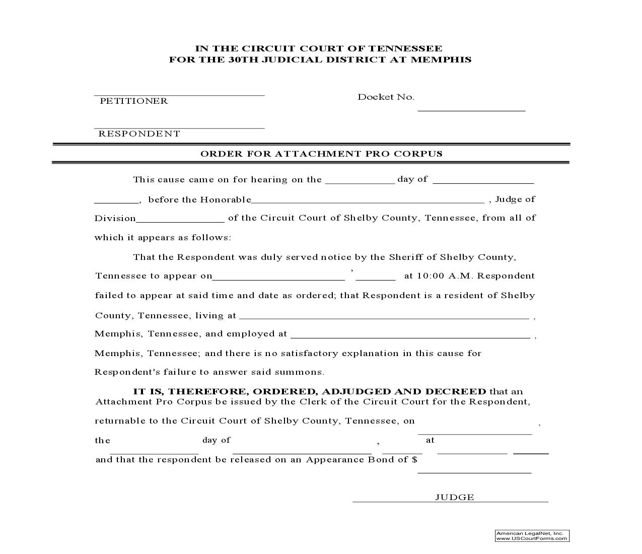 Order For Attachment Pro Corpus | Pdf Fpdf Doc Docx | Tennessee