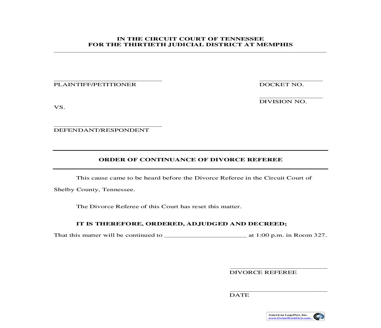 Order Of Continuance Of Divorce Referee | Pdf Fpdf Doc Docx | Tennessee