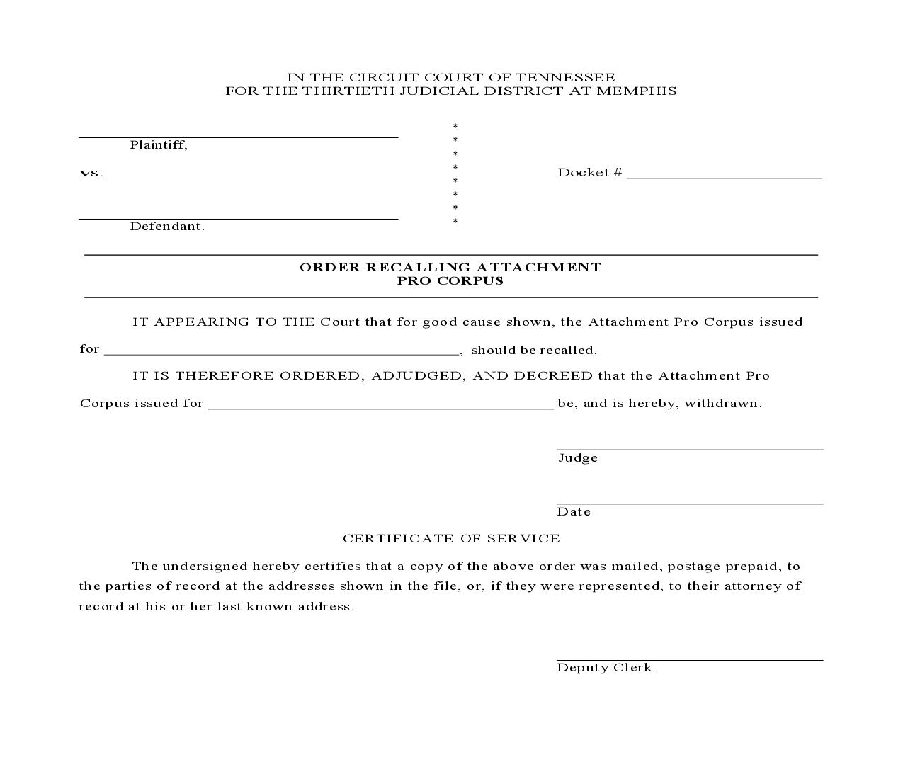 Order Recalling Attachment Pro Corpus | Pdf Fpdf Doc Docx | Tennessee