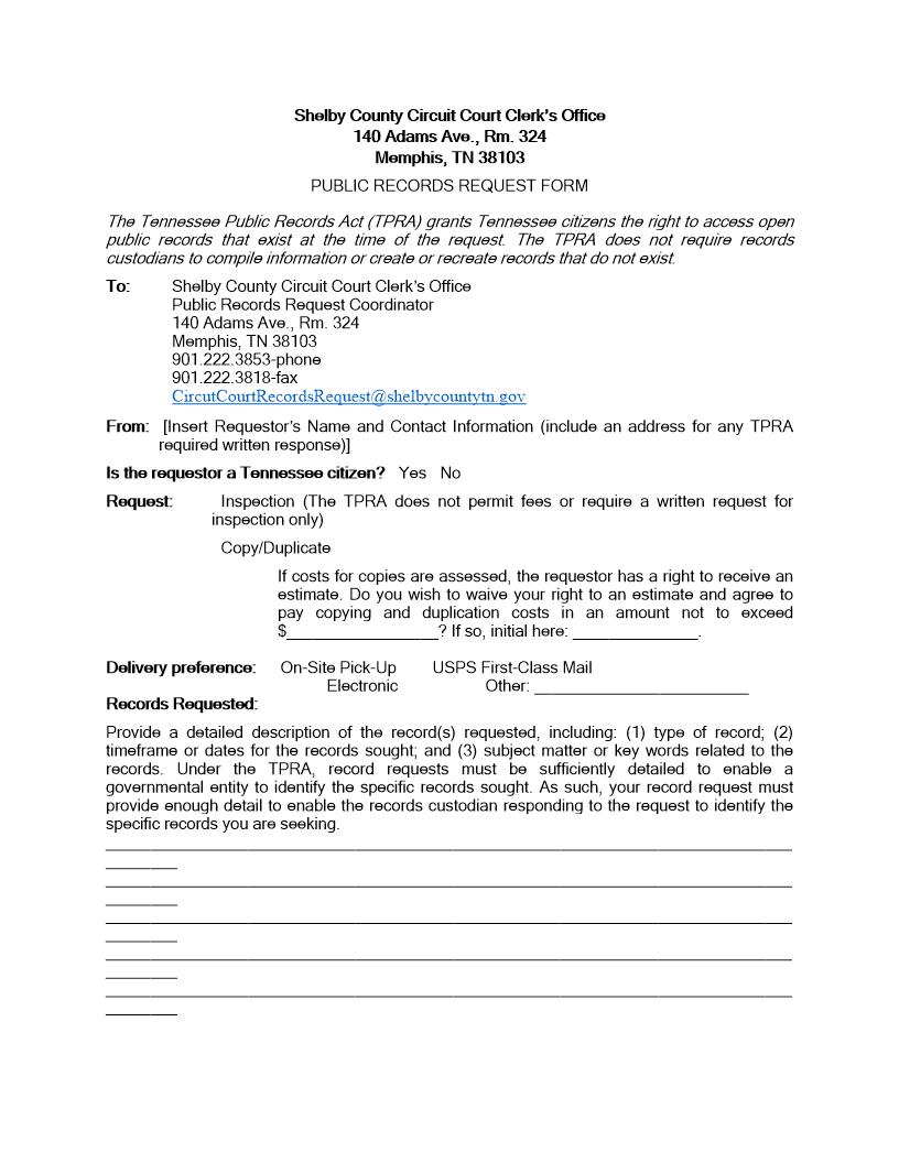 Public Records Request | Pdf Fpdf Docx | Tennessee