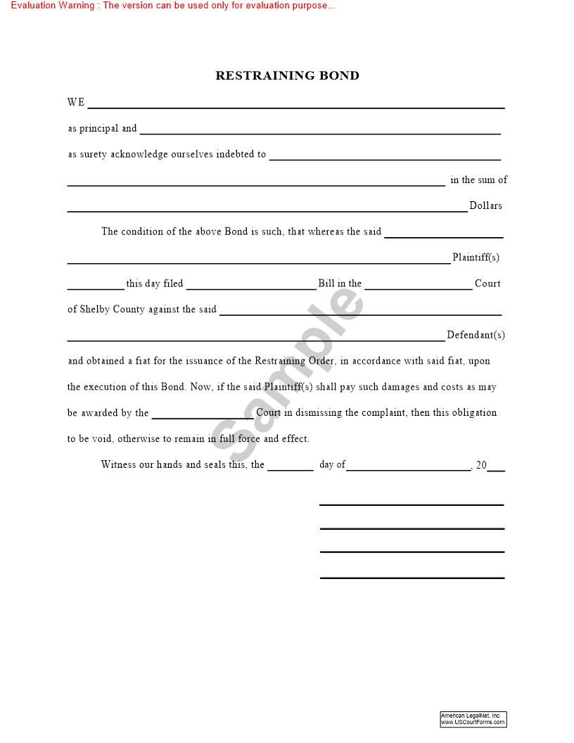 Restraining Bond | Pdf Fpdf Doc Docx | Tennessee