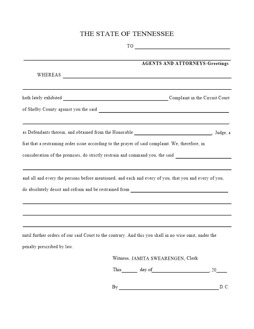 Restraining Order | Pdf Fpdf Docx | Tennessee