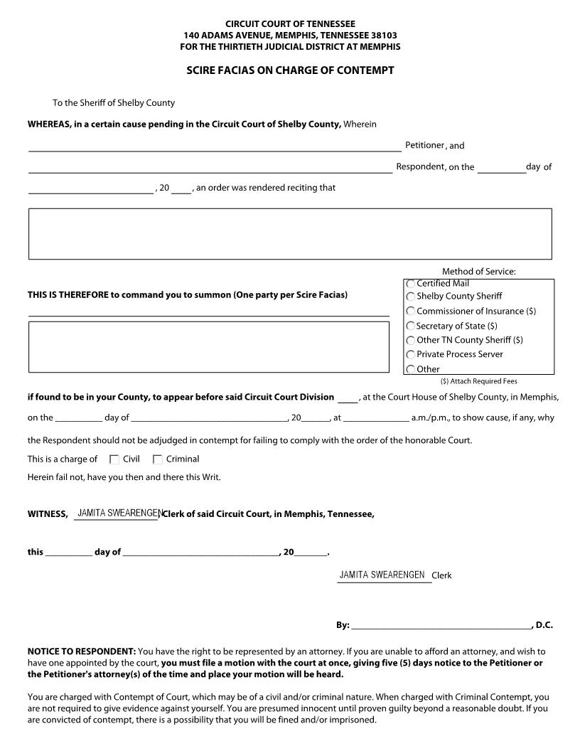 Scire Facias On Charge Of Contempt Of Court | Pdf Fpdf Docx | Tennessee