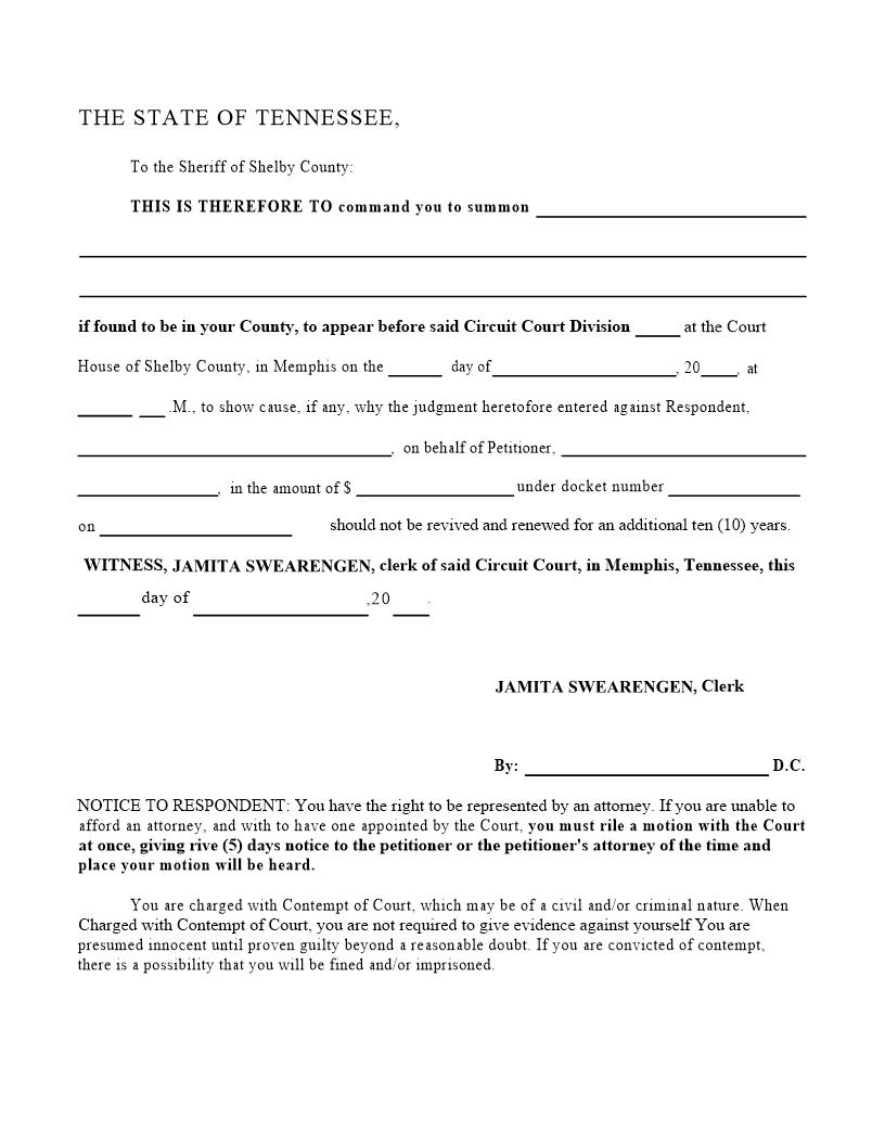 Scire Facias To Revive And Renew Judgment | Pdf Fpdf Docx | Tennessee