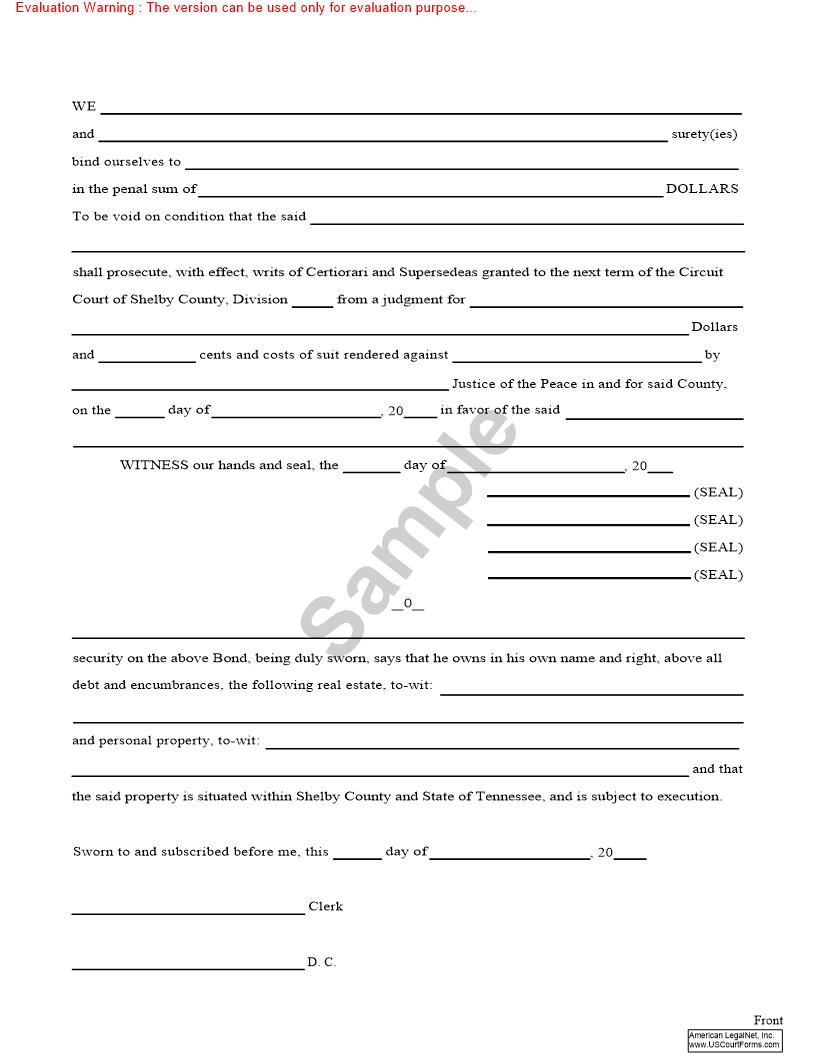 Supersedeas Bond | Pdf Fpdf Doc Docx | Tennessee