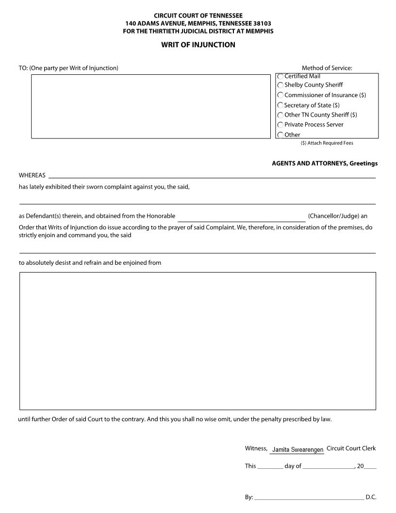 Writ Of Injunction | Pdf Fpdf Docx | Tennessee