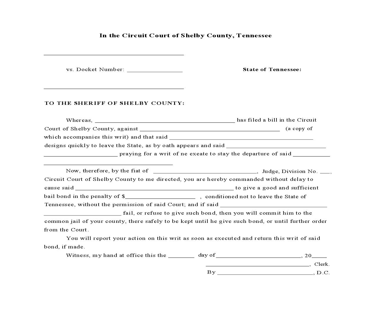 Writ Of Ne Exeate | Pdf Fpdf Doc Docx | Tennessee