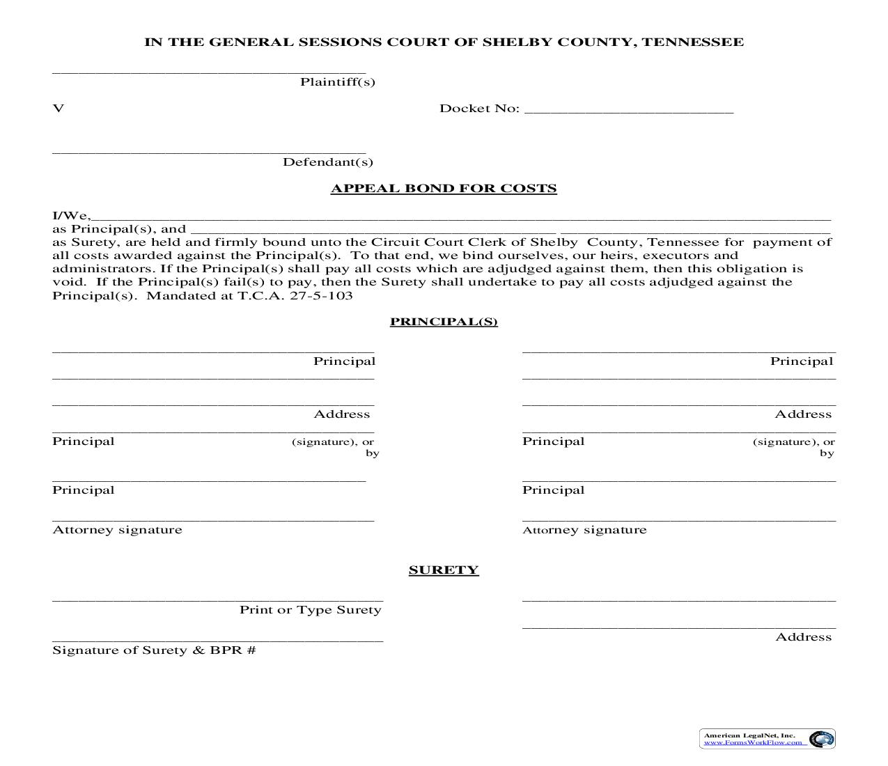 Appeal Bond | Pdf Fpdf Doc Docx | Tennessee