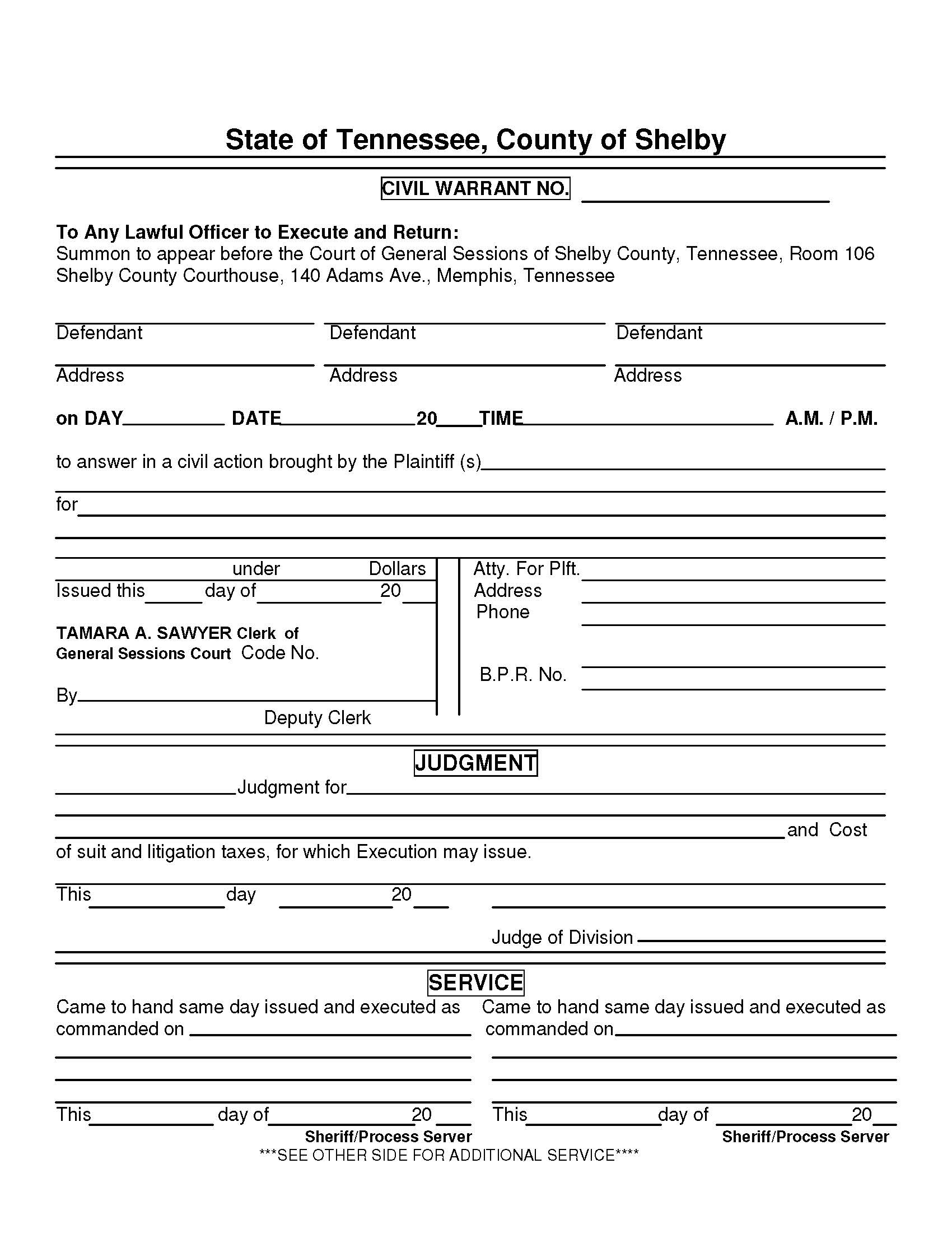 Civil Warrant {CV 9432} | Pdf Fpdf Doc Docx | Tennessee