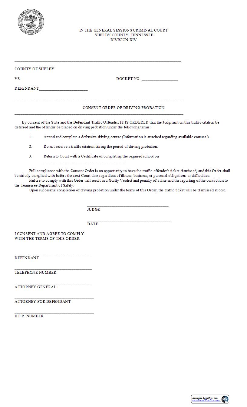 Consent Order Of Driving Probation | Pdf Fpdf Docx | Tennessee