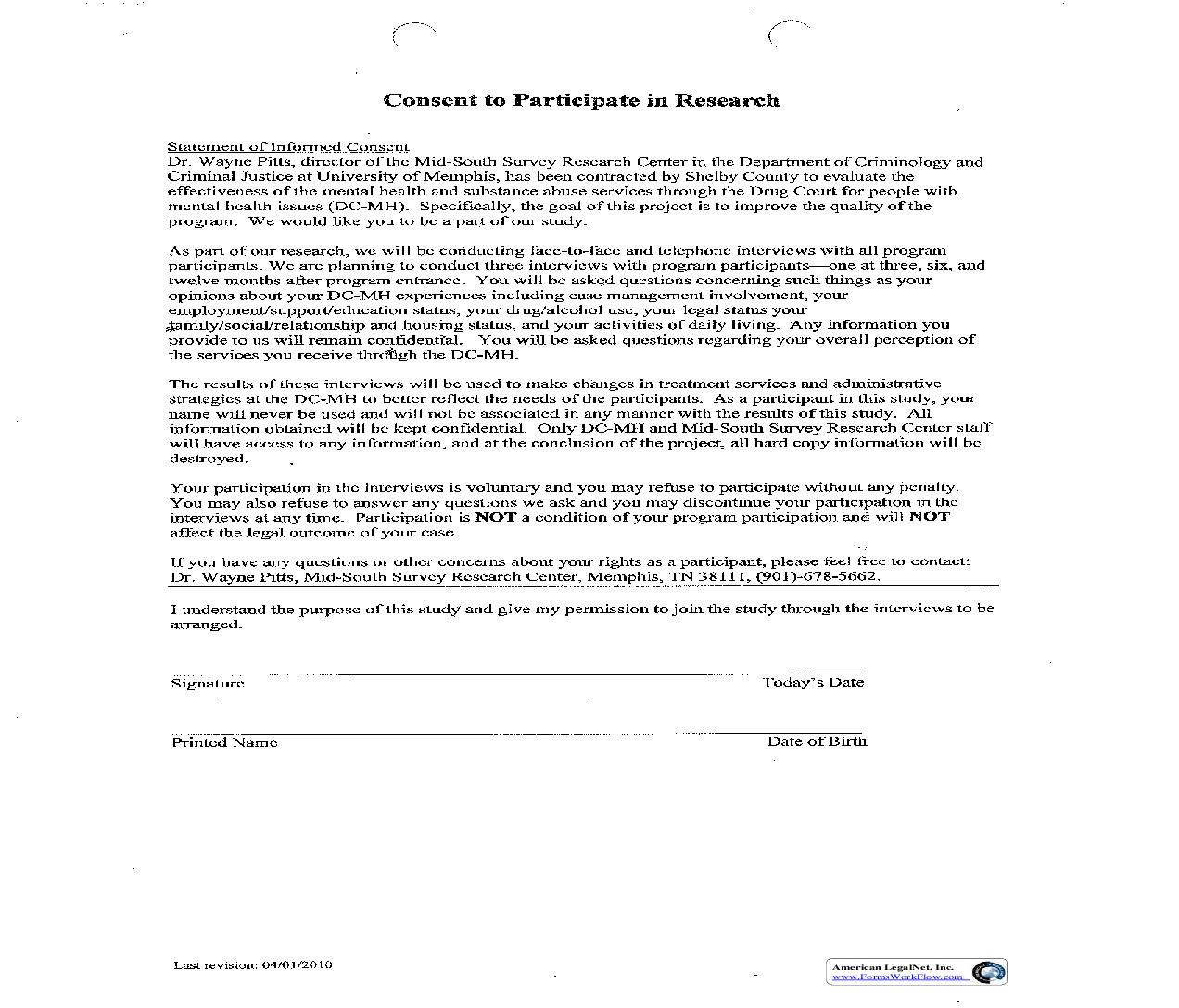 Consent To Participate In Research {CR 5117} | Pdf Fpdf Doc Docx | Tennessee