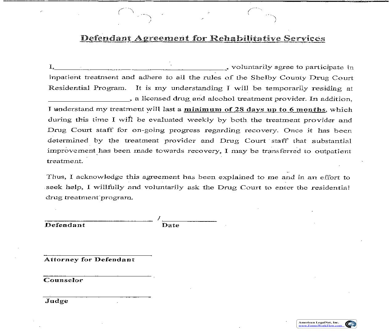 Defendant Agreement For Rehabilitative Services {CR 7112} | Pdf Fpdf Doc Docx | Tennessee