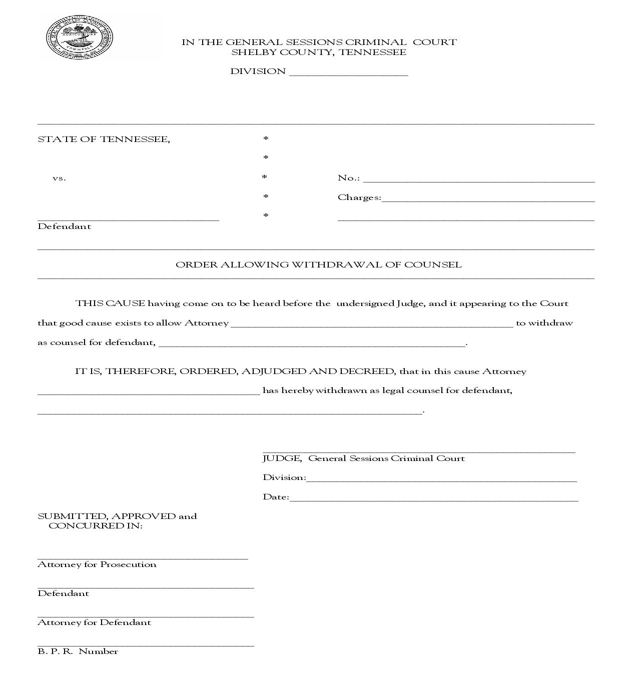 Order Allowing Withdrawal Of Counsel | Pdf Fpdf Doc Docx | Tennessee