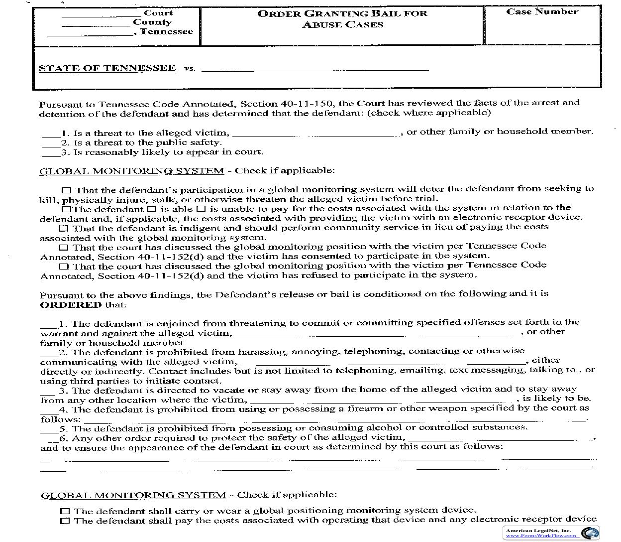 Order Granting Bail For Abuse Cases {CR 9210} | Pdf Fpdf Doc Docx | Tennessee