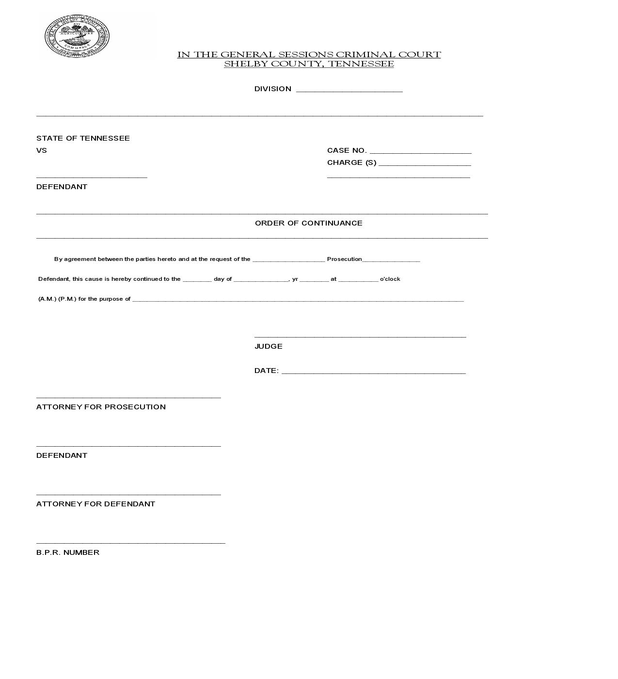 Order Of Continuance | Pdf Fpdf Doc Docx | Tennessee
