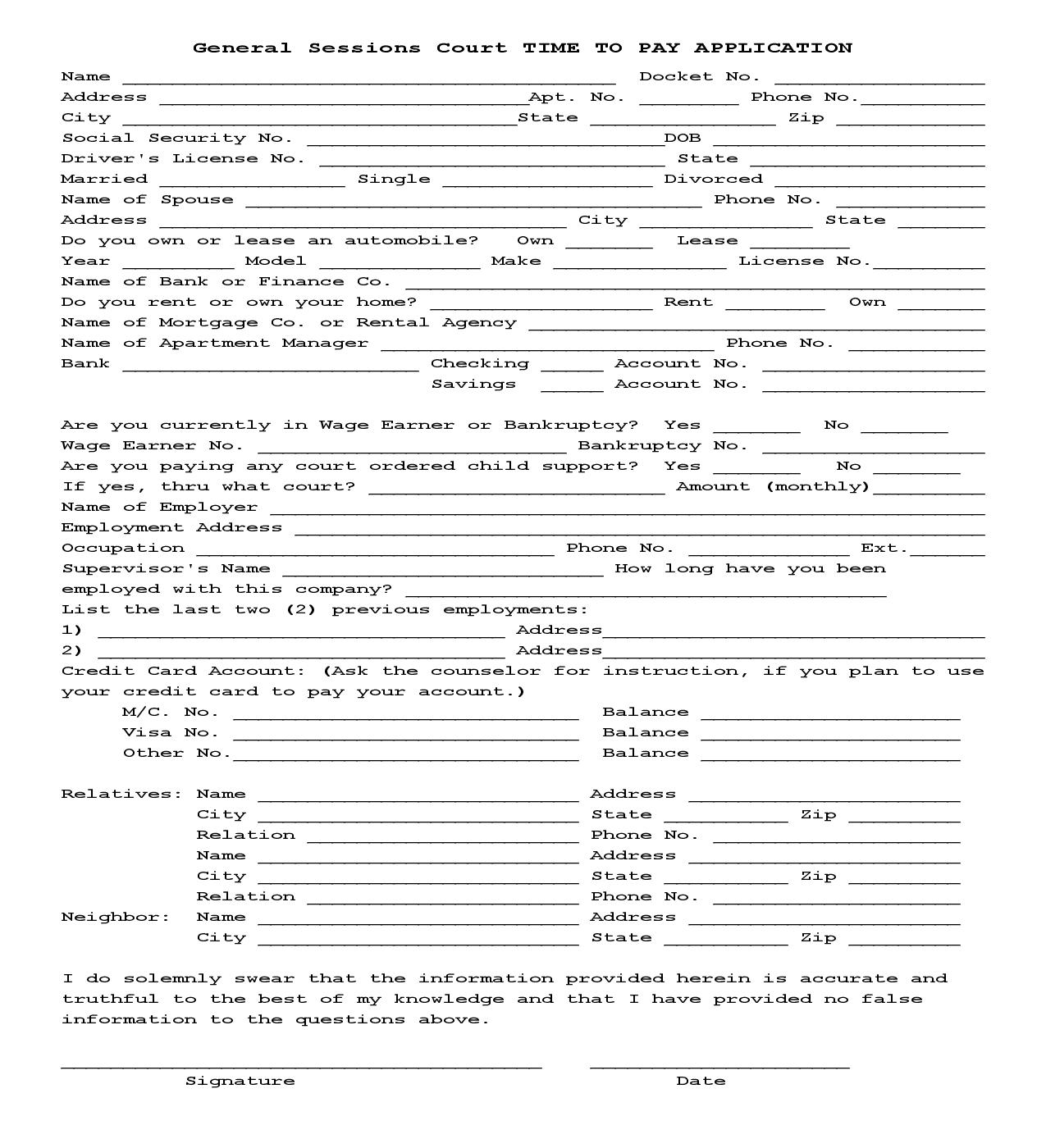 Time To Pay Application | Pdf Fpdf Doc Docx | Tennessee