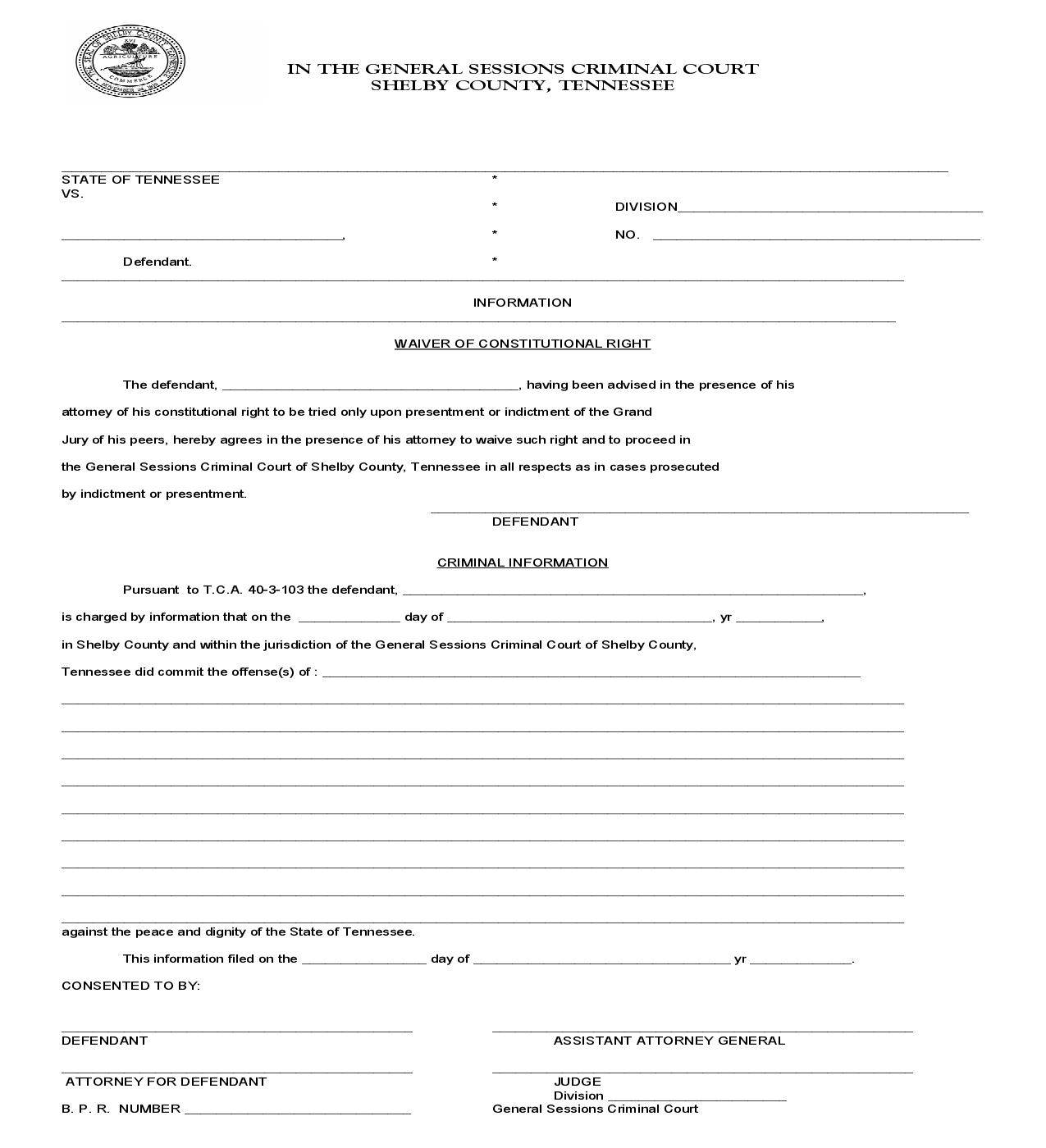 Waiver Of Constitutional Right | Pdf Fpdf Doc Docx | Tennessee