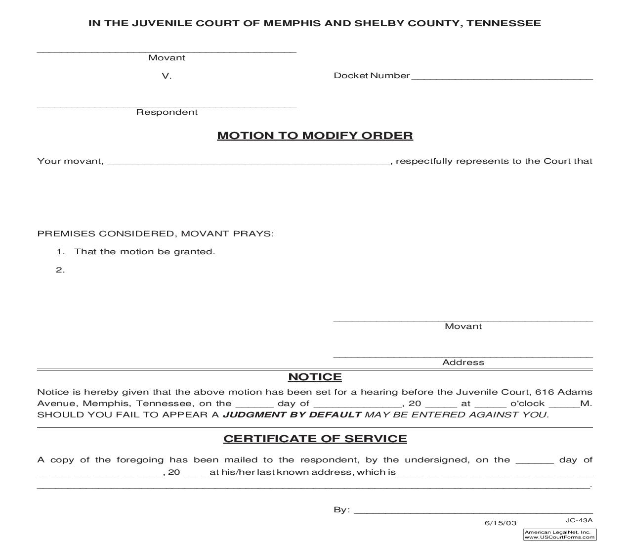 Motion To Modify Order {JC-43A} | Pdf Fpdf Doc Docx | Tennessee