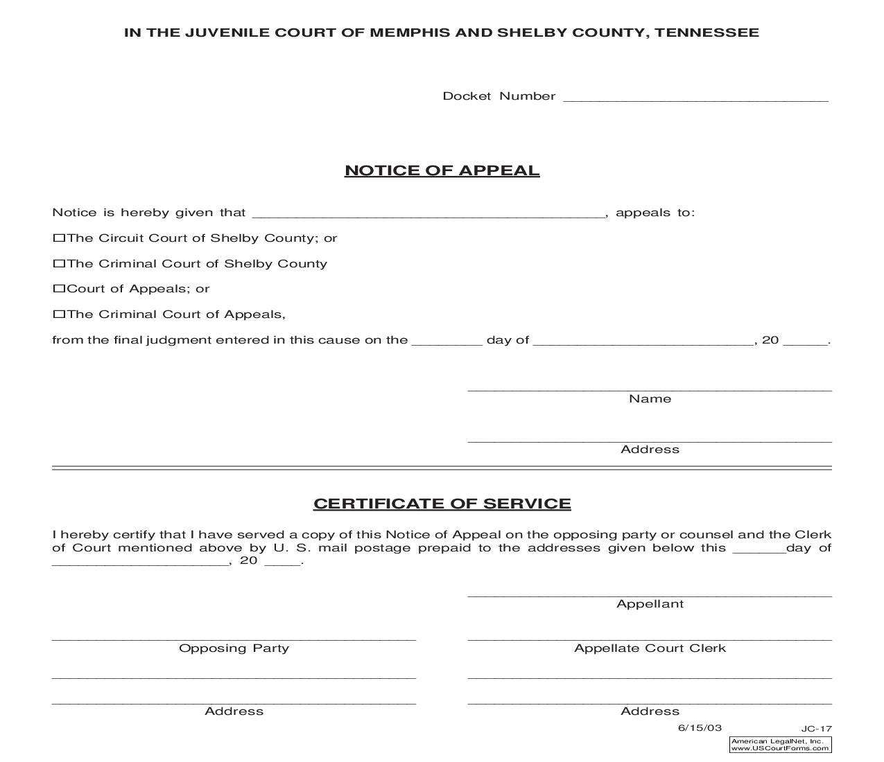 Notice Of Appeal {JC-17} | Pdf Fpdf Doc Docx | Tennessee