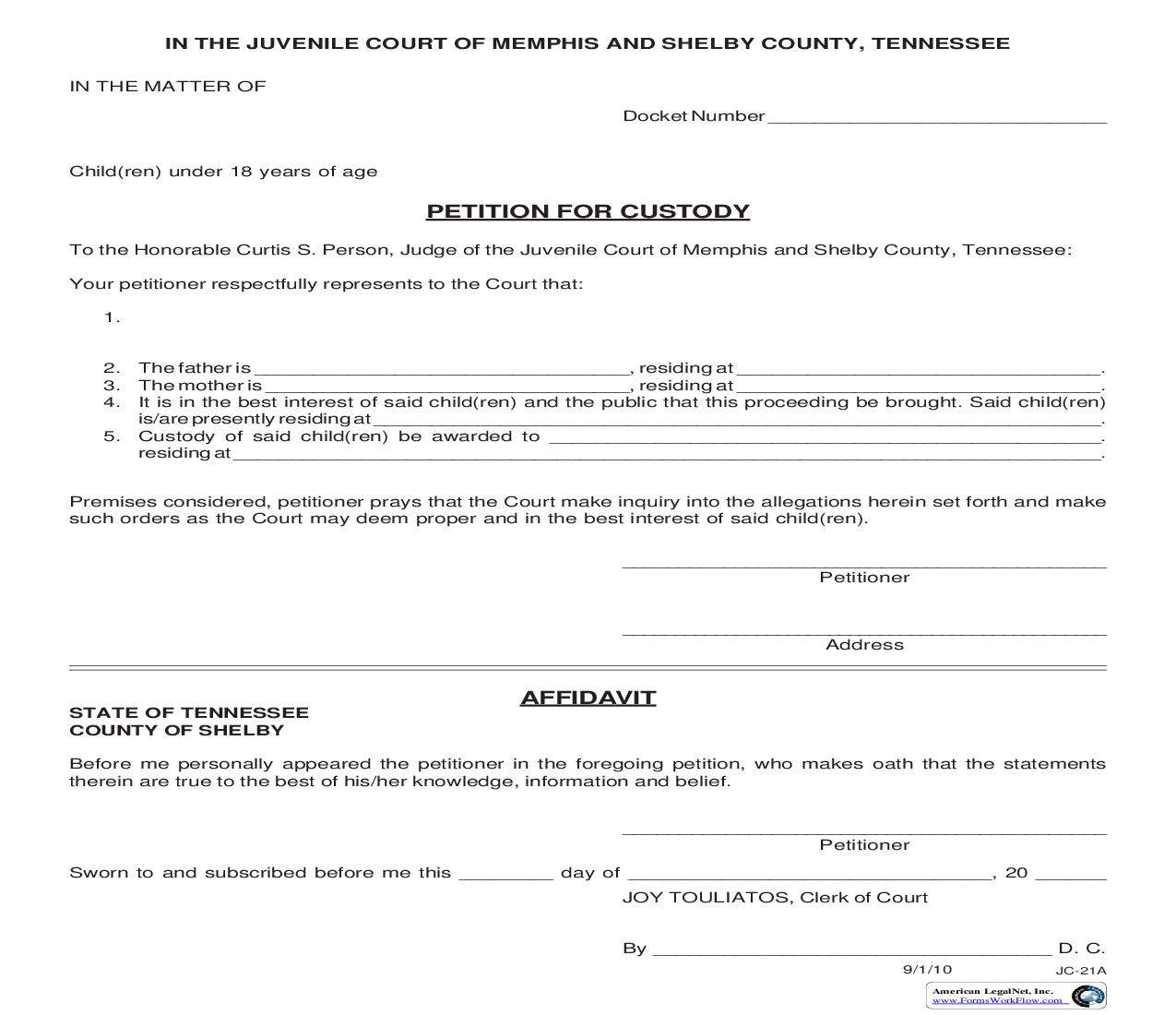 Petition For Custody {JC-21A} | Pdf Fpdf Docx | Tennessee
