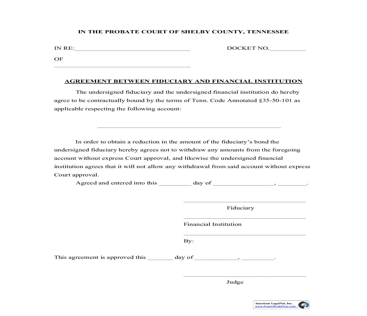 Agreement Between Fiduciary And Financial Institution | Pdf Fpdf Doc Docx | Tennessee